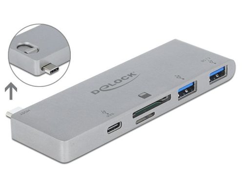 DeLock 3 Port Hub and 2 Slot Card Reader for MacBook with PD 3.0 and retractable USB Type-C Connection