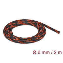 DeLock Braided Sleeve stretchable 2mx6mm Black/Red