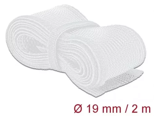 DeLock Braided Sleeving with Hook-and-Loop Fastener 2mx19mm White