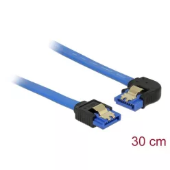   DeLock Cable SATA 6 Gb/s receptacle straight > SATA receptacle left angled 30cm blue with gold clips
