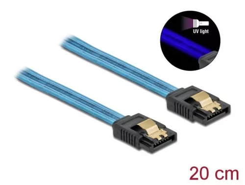 DeLock SATA 6 Gb/s Cable UV glow effect 20cm Blue