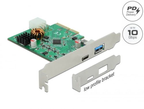 DeLock PCI Express x4 Card to 1 x external USB Type-C female with PD function + 1 x external USB Type-A female SuperSpeed USB 10 Gbps (USB 3.2 Gen 2)