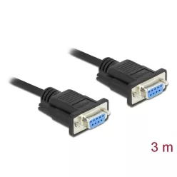   DeLock Serial Cable RS-232 D-Sub9 female to female null modem with narrow plug housing 3m Black