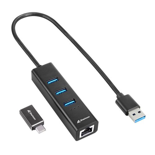 Sharkoon 3-Port USB3.2 Aluminium Hub + RJ45 Ethernet Adapter