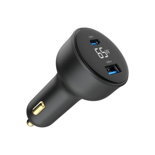 Gembird 2-Port USB Car Fast Charger Type-C PD LCD 65W Black