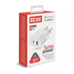   ColorWay USB töltő adapter Power Delivery Port PPS USB (Type-C PD + USB QC3.0) (30W) White