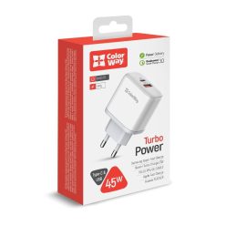   ColorWay USB töltő adapter Power Delivery Port PPS USB (Type-C PD + USB QC3.0) (45W) White