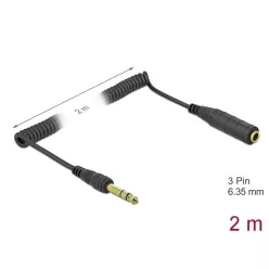   DeLock Coiled Cable Extension 3 pin 6.35 mm Stereo Jack male to Stereo Jack female 2m Black