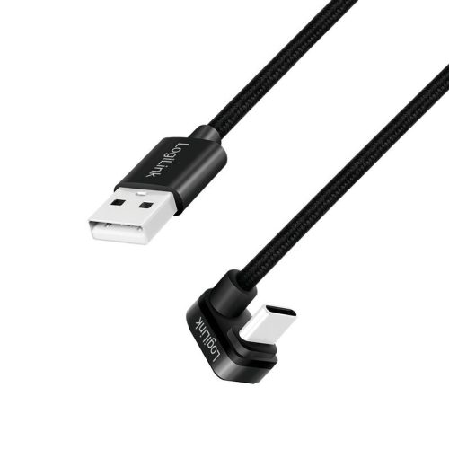 Logilink USB 2.0 Type-C cable C/M 180° to USB-A/M alu 1m Black