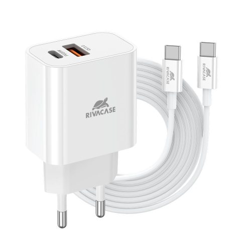 RivaCase RivaPower PS4102 WD4 EU Wall Charger PD20W + QC3.0, USB-A + USB-C, with USB-C/USB-C Cable White