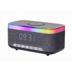   Gembird DAC-SPKBT-QC15-BK Digital alarm clock with speaker wireless charging function Black/Grey