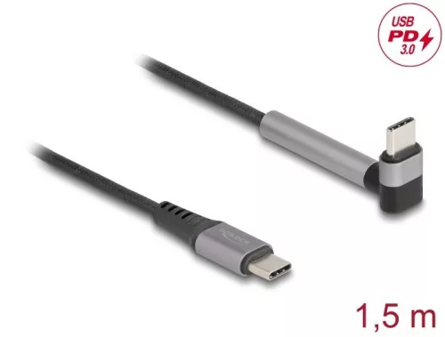 DeLock USB 2.0 Cable USB Type-C male to male angled with stand function PD 3.0 60W 1,5m Black