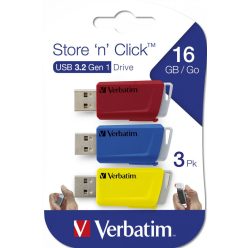   Verbatim 16GB Store ''n'' Click USB 3.2 Red/Blue/Yellow (3db)