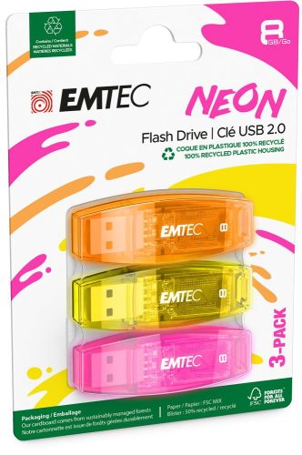 Emtec 8GB C410 Neon USB2.0 Colorful (3db)