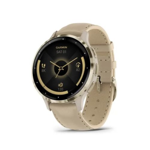 Garmin Venu 3S French Grey-Cream Gold with Leather and Silicone Strap