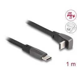   DeLock USB 2.0 Flat Ribbon Cable USB Type-C male to USB Type-C male angled PD 3.0 60W 1m Black