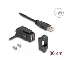   DeLock Keystone Module USB 2.0 Type-A panel mount female 45° angled to Type-A male with 30cm cable Black