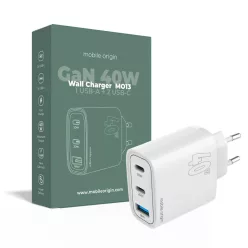 Mobile Origin GaN 40W Wall Charger MO13, 1 USB-A + 2 USB-C