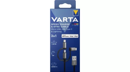 Varta USB-A to Micro-USB/USB-C/Lightning 3in1 cable 2m Black