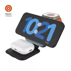   FIXED MagFlex vezeték nélküli töltő, 3 eszköz egyidejű töltése, MagSafe támogatás, szürke