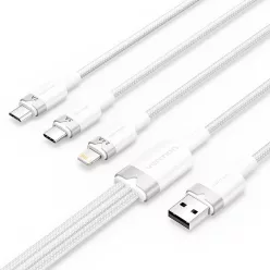   Vention USB 2.0 A Male to 3-in-1 USB-C & Lightning & Micro-B Male 3A Cable 1,5m White