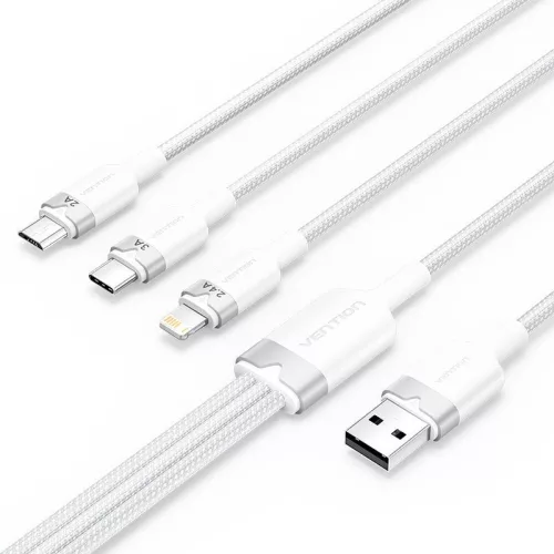 Vention USB 2.0 A Male to 3-in-1 USB-C & Lightning & Micro-B Male 3A Cable 1,5m White