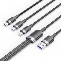   Vention USB 2.0 A Male to 3-in-1 USB-C & Lightning & Micro-B Male 6A Cable 1,5m Black