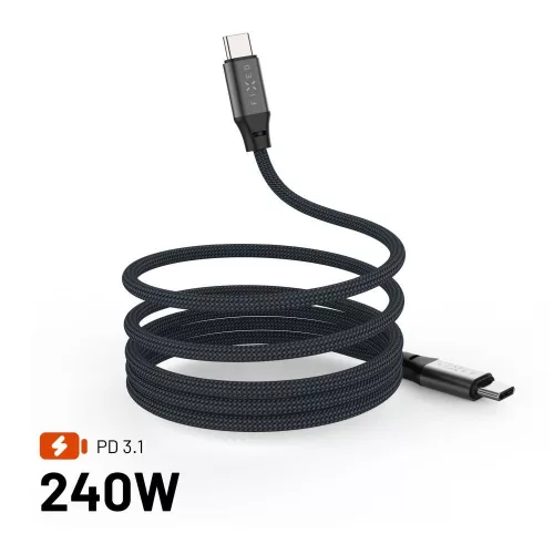 FIXED Mágneses fonott kábel, USB-C/USB-C 2m, szürke