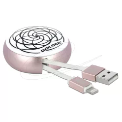   DeLock USB Retractable Cable Type-A to Lightning™ White/Pale Pink
