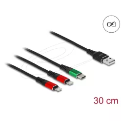   DeLock USB Charging Cable 3 in 1 Type-A to 2 x Lightning / USB Type-C 0,3m Black