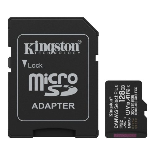Kingston 128GB microSDXC Canvas Select Plus Gen3 Class 10 UHS-1 A1 V10 + adapterrel