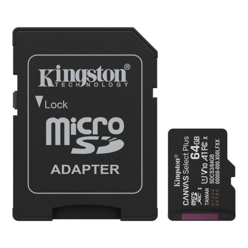 Kingston 64GB microSDXC Canvas Select Plus Gen3 Class 10 UHS-1 A1 V10 + adapterrel