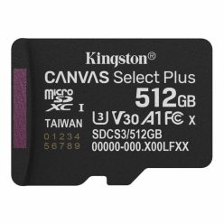   Kingston 512GB microSDXC Canvas Select Plus Gen3 Class 10 UHS-1 A1 V30 adapter nélkül