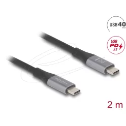   DeLock USB 40 Gbps Cable USB Type-C male to male PD 3.1 240W E-Marker 2m Grey metal