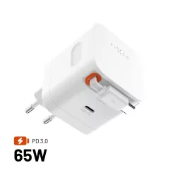   FIXED 2xUSB-C töltő visszahúzható kábellel, GaN PD 3.0 támogatással, 65W, fehér