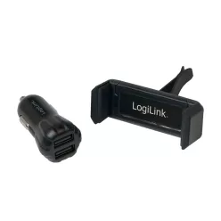 Logilink PA0133 USB car charger + mobile holder Black
