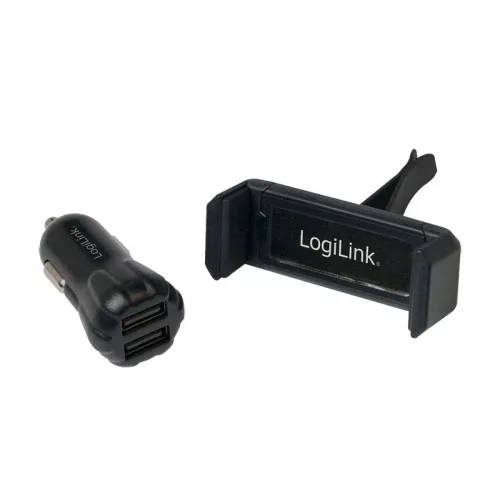 Logilink PA0133 USB car charger + mobile holder Black