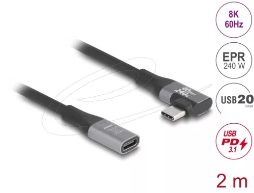 DeLock USB 20 Gbps extension cable angled left / right USB PD 3.1 2m Black