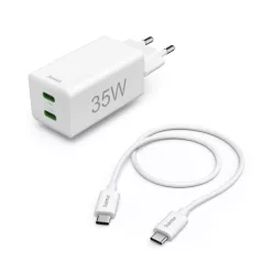   Hama Fast Charger+cable 2 x USB-C PD / QC Mini Charger 35W 1m White