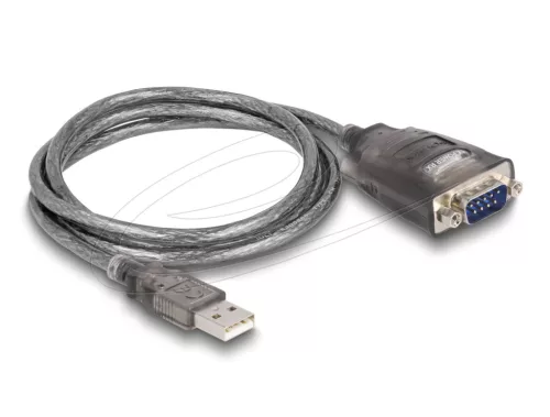 DeLock Adapter USB 2.0 Type-A to 1 x Serial RS-232 D-Sub 9 pin male with nuts with 3xLED 1m Black