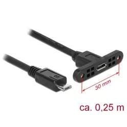  DeLock Cable USB 2.0 Micro-B female panel-mount > USB 2.0 Micro-B male 0,25m Black
