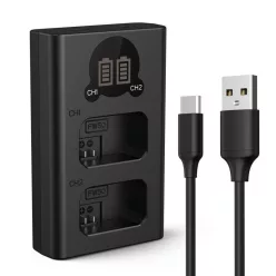   K&F Concept hordozható dupla BC-TRW akkumulátor töltő, LCD, USB-C, 2db FW50 akkumulátorhoz