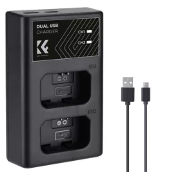   K&F Concept hordozható dupla BC-TRW akkumulátor töltő, USB-C, 2db FW50 akkumulátorhoz