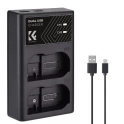   K&F Concept hordozható dupla MH-25 akkumulátor töltő, USB-C, 2db EN-EL15 akkumulátorhoz