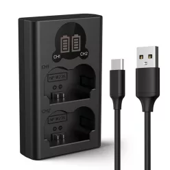   K&F Concept hordozható dupla NP-W235 akkumulátor töltő, LCD, USB-C, 2db NP-W235 akkumulátorhoz