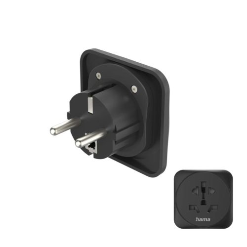 Hama Travel Adapter Type E and F 3-Pin Universal World to Europe Black
