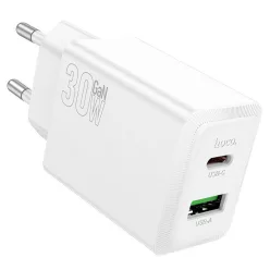 Hoco N71 Nuevo PD30W+QC3.0 GAN USB-C, USB-A Charger White