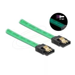 DeLock SATA3 50cm data cable metal clips UV Green