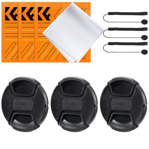 K&F Concept 3db objektívvédő sapka zsinórral + 3db törlőkendő, 95mm