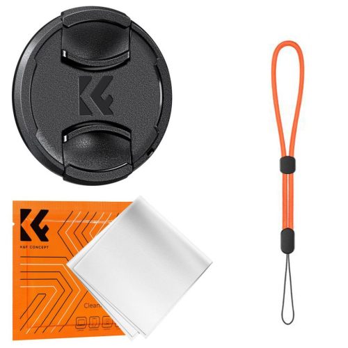 K&F Concept objektívvédő sapka zsinórral + törlőkendő, 62mm